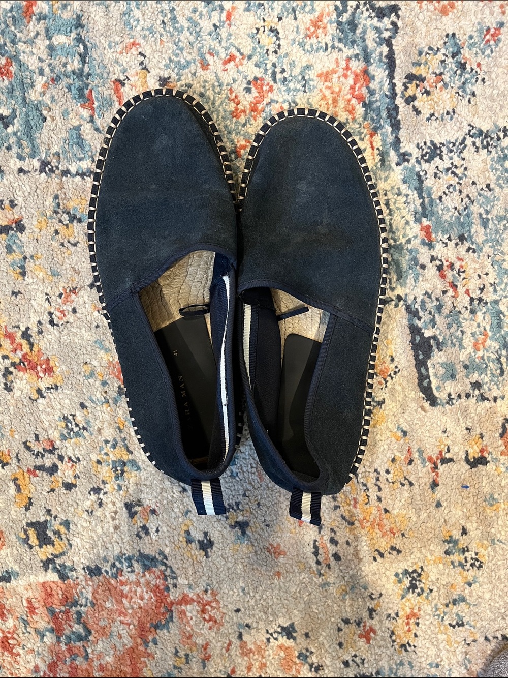 Zara Navy Suede Slip-On Espadrilles with Striped Heel Tab